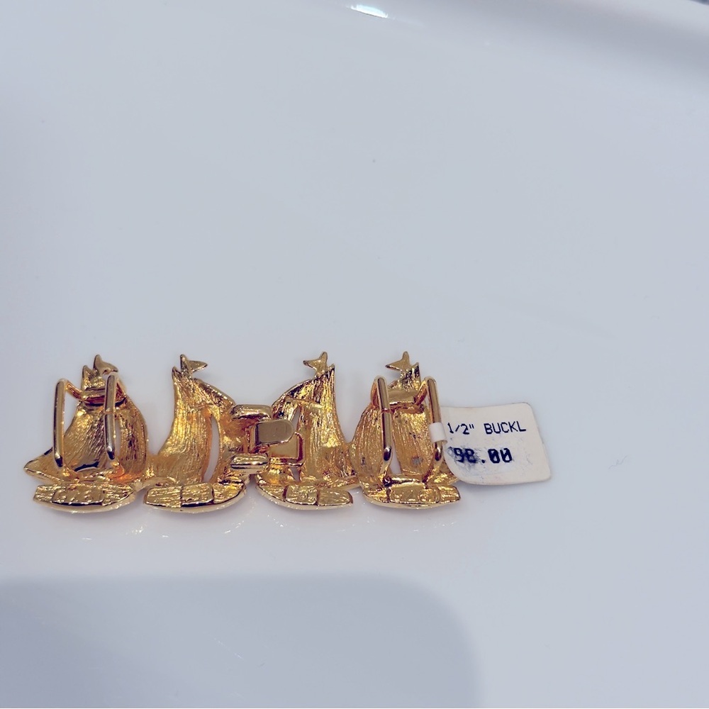 NWT- Gold Sailboat 1975 Belt 1/2” Buckle Scarf Vintage - Picture 4 of 8